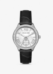 Michael Kors Sage Pavé Silver-Tone and Crocodile Embossed Leather Watch
