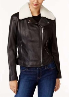 Michael Kors Shearling Collar Leather Jacket in Black