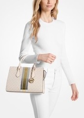 Michael Kors Sheila Medium Signature Logo and Metallic Satchel