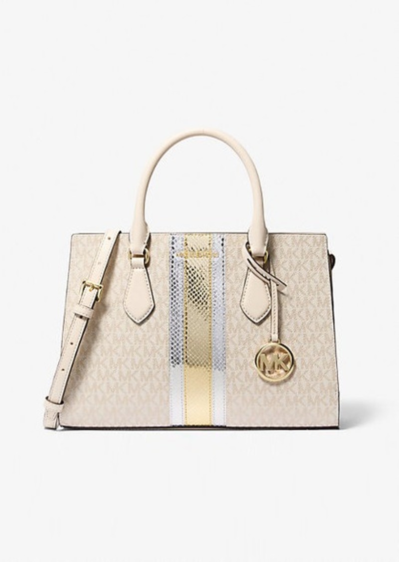 Michael Kors Sheila Medium Signature Logo and Metallic Satchel