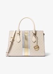 Michael Kors Sheila Medium Signature Logo and Metallic Satchel