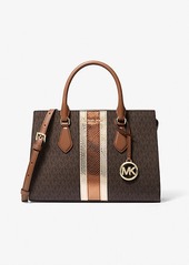 Michael Kors Sheila Medium Signature Logo and Metallic Satchel