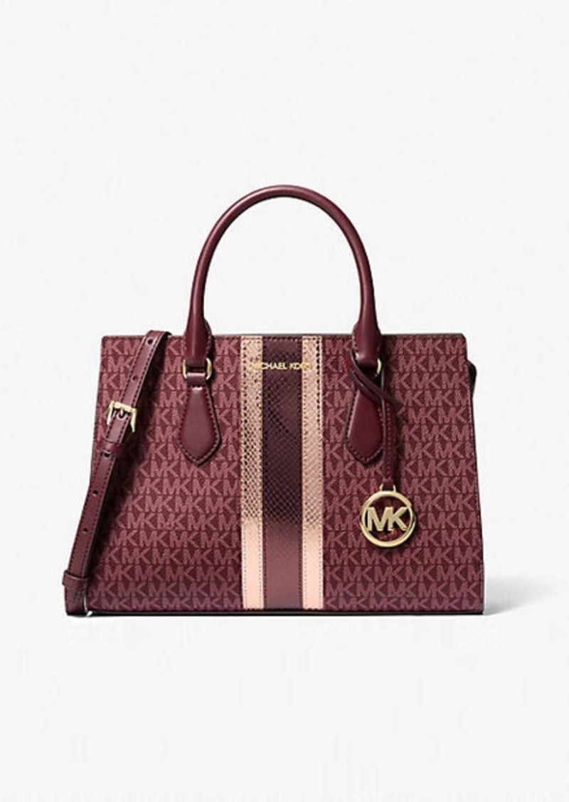 Michael Kors Sheila Medium Signature Logo and Metallic Satchel