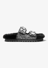Michael Kors Stark Embellished Glitter and Faux Fur Slide Sandal