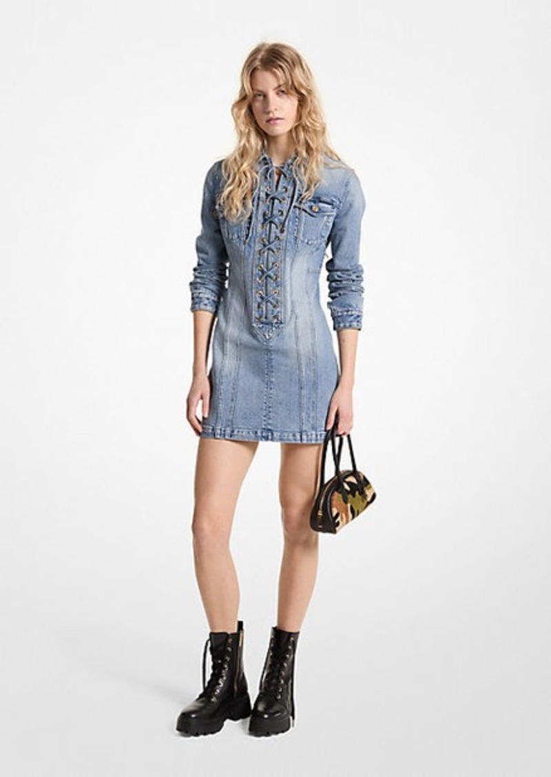 Michael Kors Stretch Denim Lace-Up Mini Dress