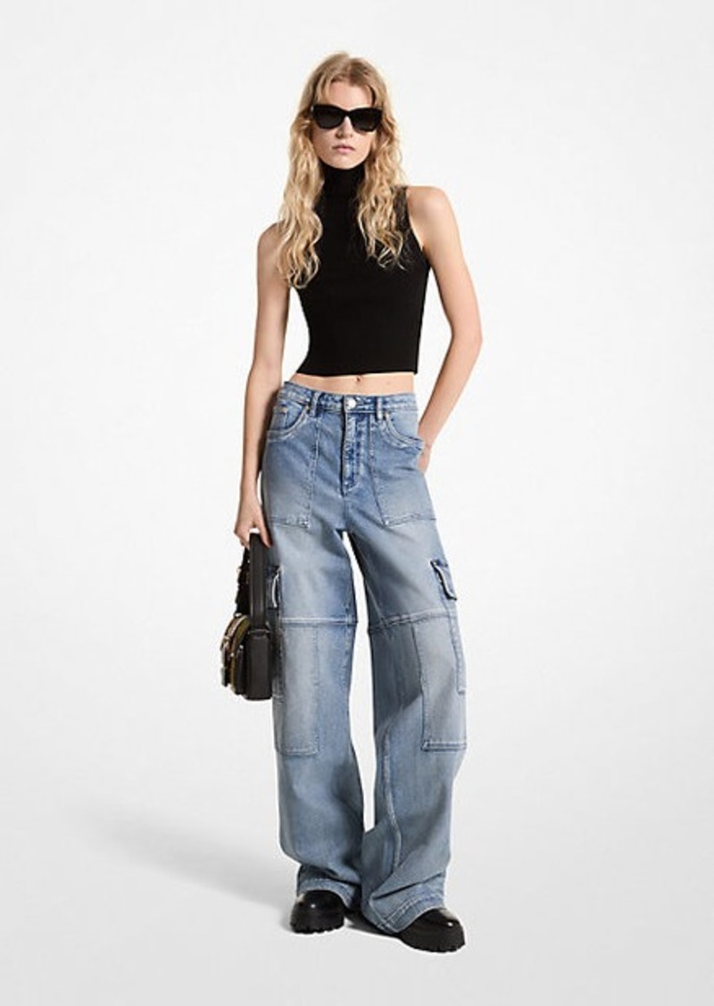 Michael Kors Stretch Denim Wide-Leg Cargo Jeans