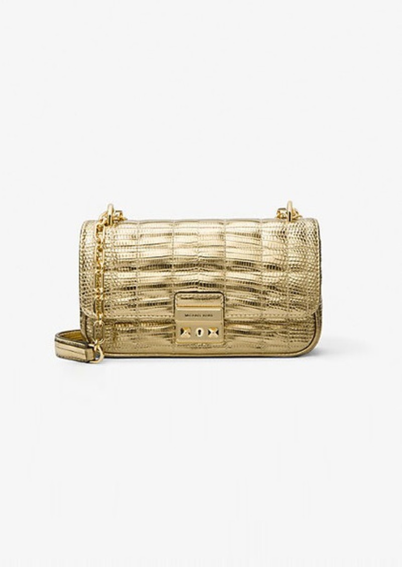 Michael Kors Tribeca Small Quilted Metallic Lizard Embossed Leather Shoulder Bag