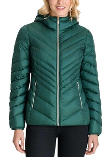 Michael Kors Women's Chevron Hooded Down Packable Coat In Green