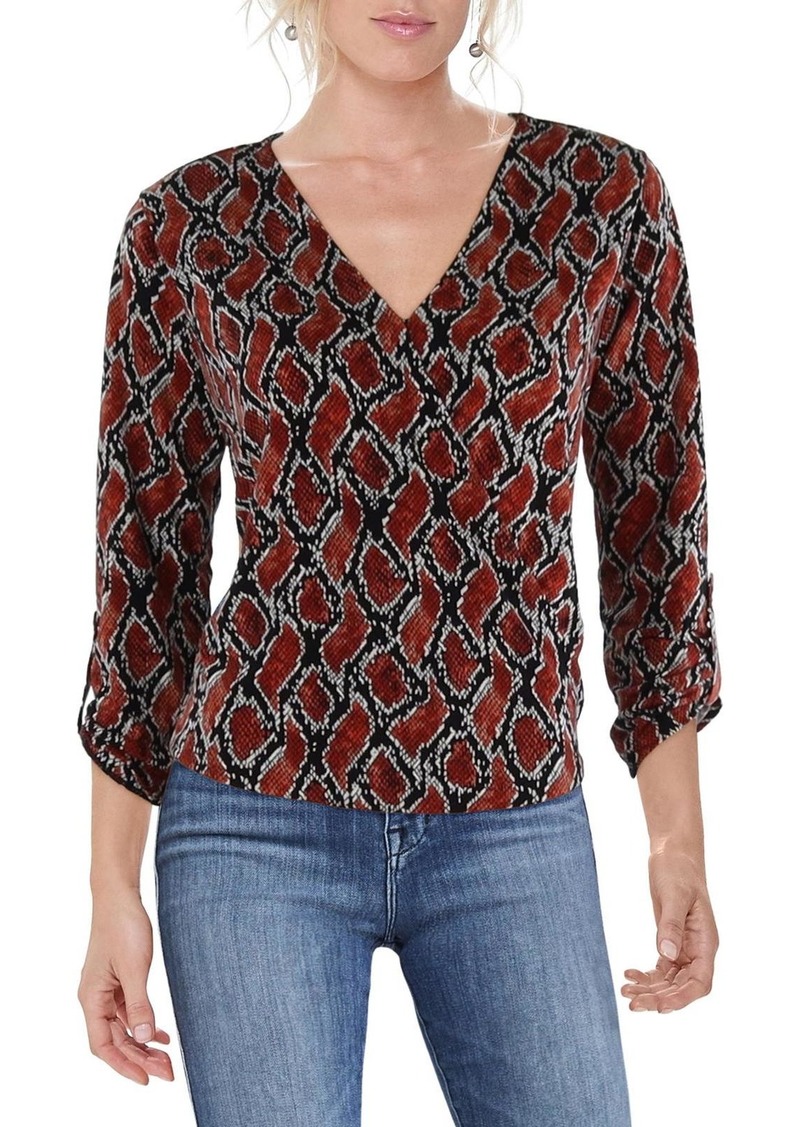 Michael Kors Womens Polyester Animal Print Wrap Top