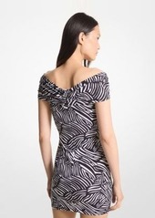 Michael Kors Zebra Print Stretch Matte Jersey Off-The-Shoulder Dress