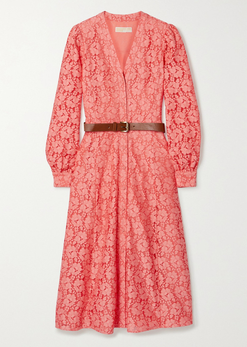 MICHAEL Michael Kors Belted Cotton-blend Corded Lace Midi Shirt Dress |  Dresses