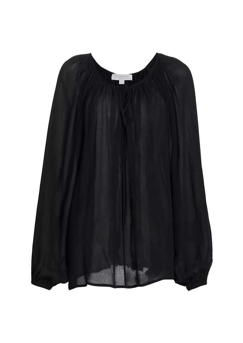 Michael Kors Crinkled Chiffon Tie Blouse