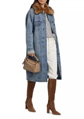 MICHAEL Michael Kors Faux Fur-Trimmed Oversized Denim Coat