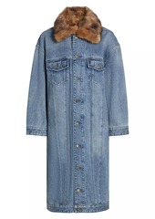 MICHAEL Michael Kors Faux Fur-Trimmed Oversized Denim Coat