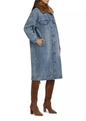 MICHAEL Michael Kors Faux Fur-Trimmed Oversized Denim Coat