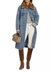 MICHAEL Michael Kors Faux Fur-Trimmed Oversized Denim Coat