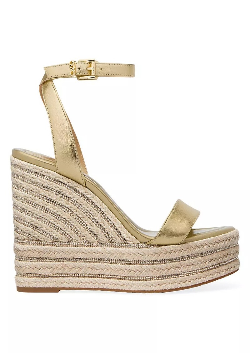 MICHAEL Michael Kors Leighton 130MM Metallic Leather Espadrille Wedge Sandals