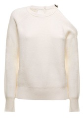 MICHAEL Michael Kors M Michael Kors Woman's White Merino Wool Sweater with Cut Out Detail on the Shoulder and Metal Logo