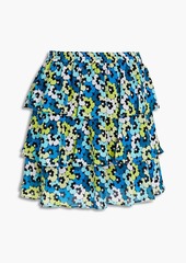MICHAEL Michael Kors - Tiered floral-print crepe de chine mini skirt - Blue - XL