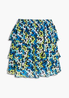 MICHAEL Michael Kors - Tiered floral-print crepe de chine mini skirt - Blue - XXS