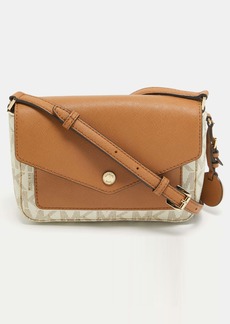Michael Michael Kors Beige/brown Signature Coated Canvas And Leather Greenwhich Shoulder Bag