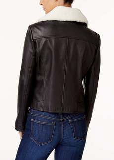 Michael Michael Kors Black Leather Jacket with Shearling Collar