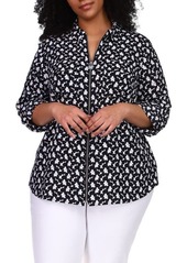 MICHAEL Michael Kors Floral Print Zip Front Top in White/Black at Nordstrom