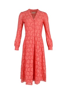 Michael Michael Kors Long Sleeve Midi Dress in Coral Cotton Lace