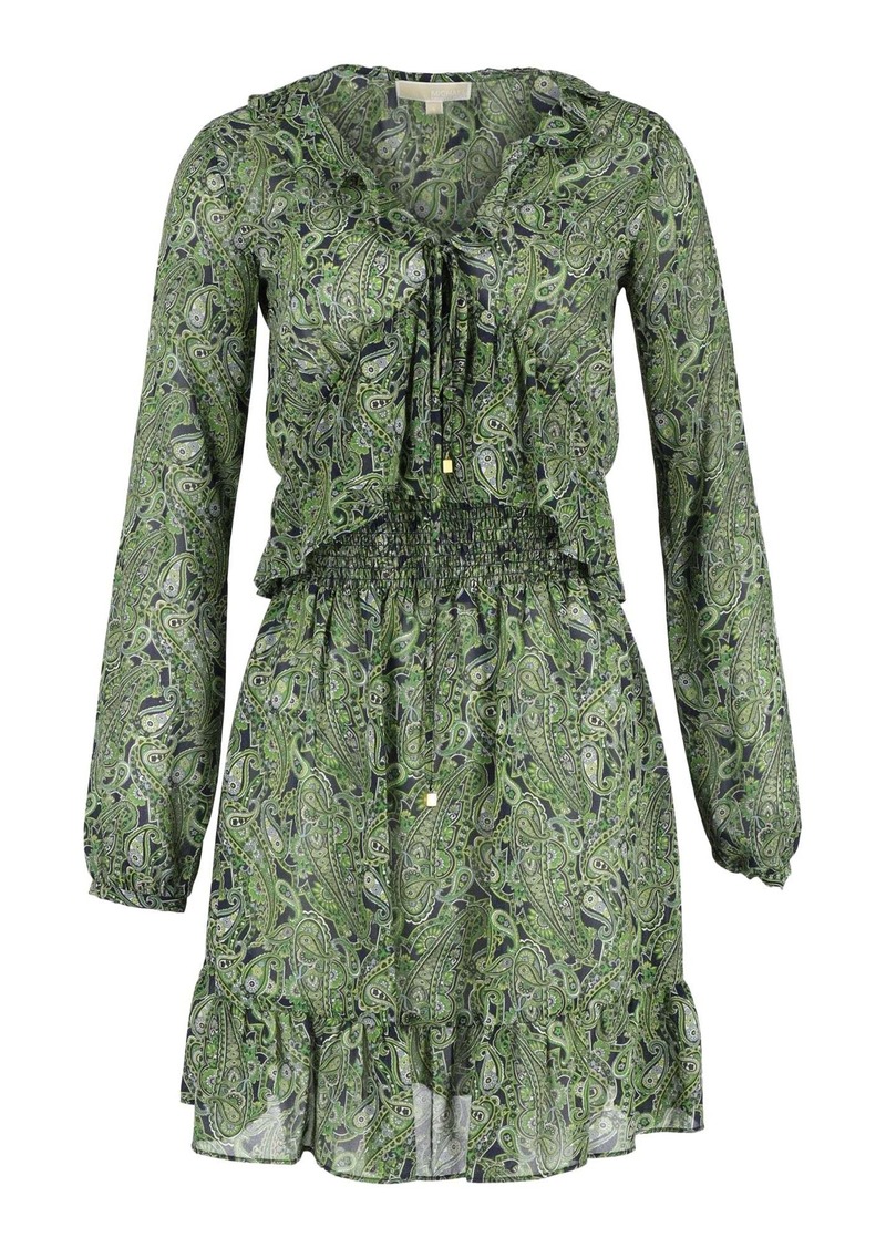 Michael Michael Kors Paisley Ruffled Dress in Green Cotton