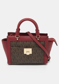 Michael Michael Kors /red Signature Coated Canvas And Leather Tina Tote