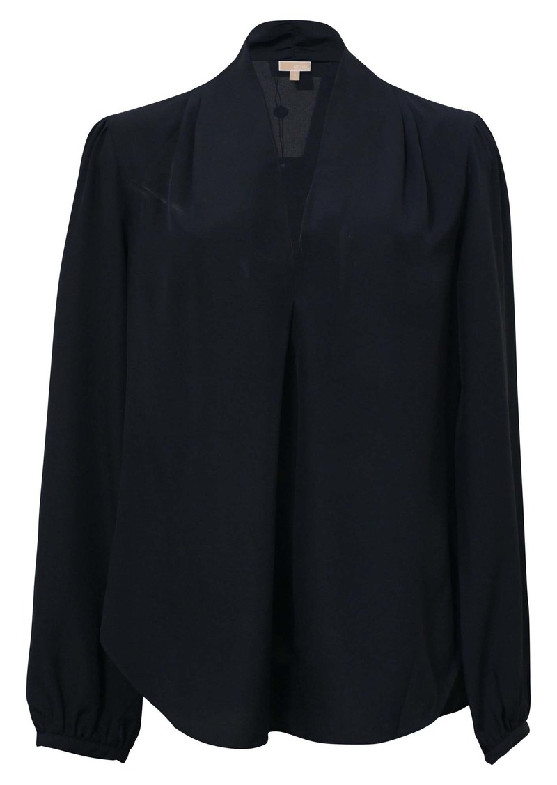 Michael Michael Kors V-Neck Blouse in Navy Blue Silk