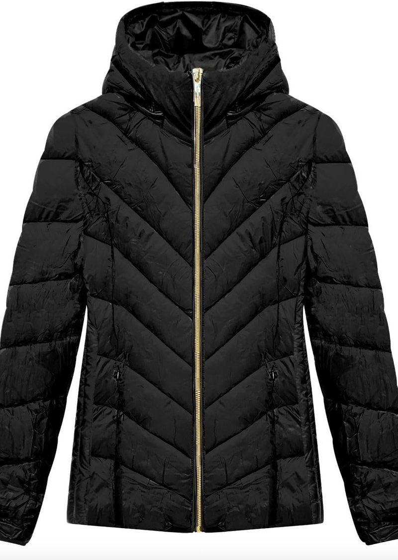 Michael Michael Kors Women's Black Chevron Quilted Short Packable Jacket Coat