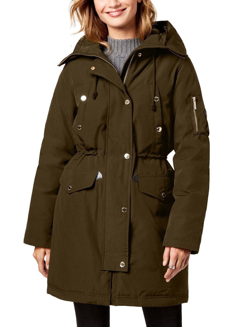 Michael Michael Kors Women's Olive Green Down Cinch Waist Parka Puffer