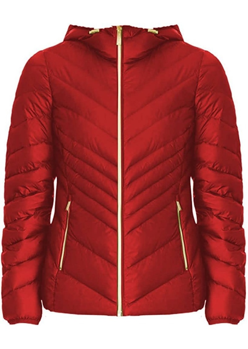 Michael Michael Kors Women's Red Down Hooded Packable Puffer Coat Jacket