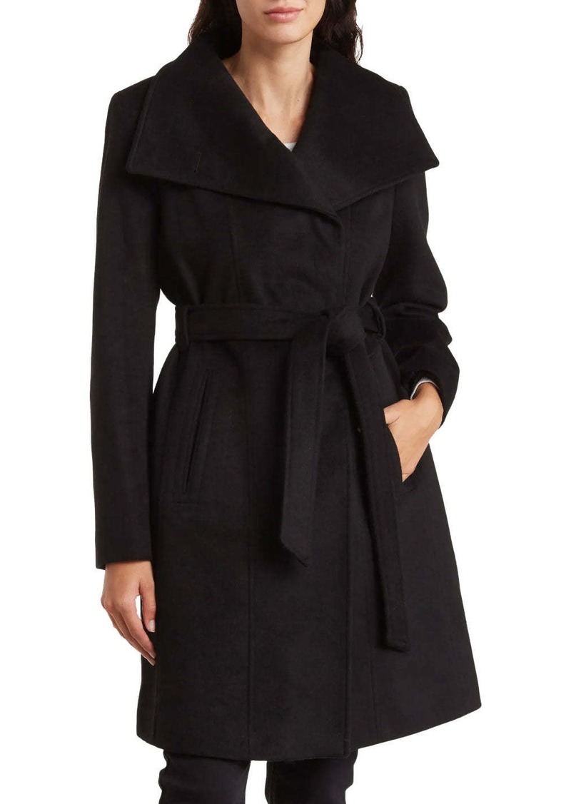 Michael Michael Kors Wool Belted Wrap Solid Black Coat