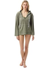 MICHAEL Michael Kors Solid Terry Cover-Up Hoodie w/ Front Pocket and Logo Ties