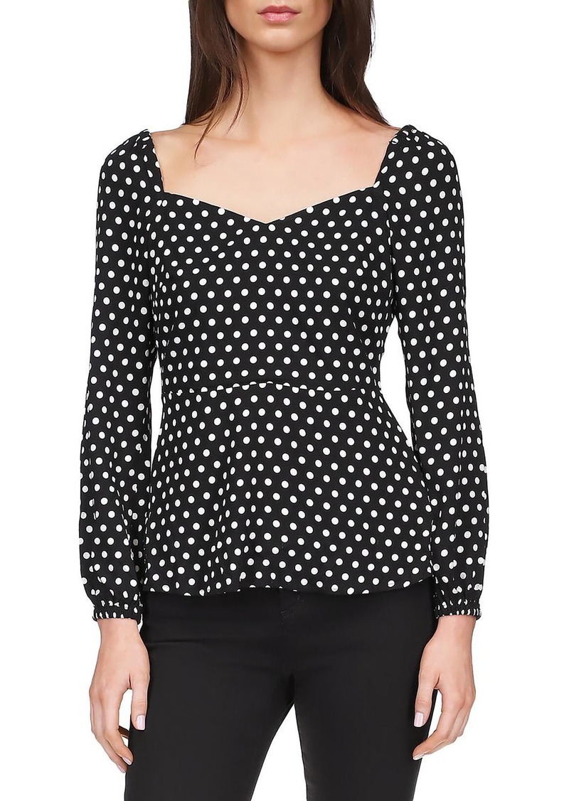 MICHAEL Michael Kors Womens Puff Sleeve Polka Dot Peplum Top