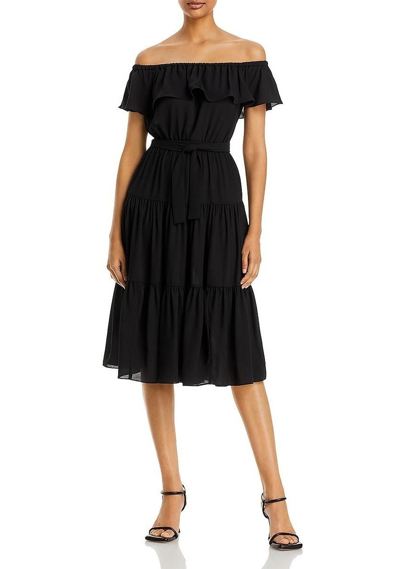 MICHAEL Michael Kors Womens Ruffled Belted Midi Dress