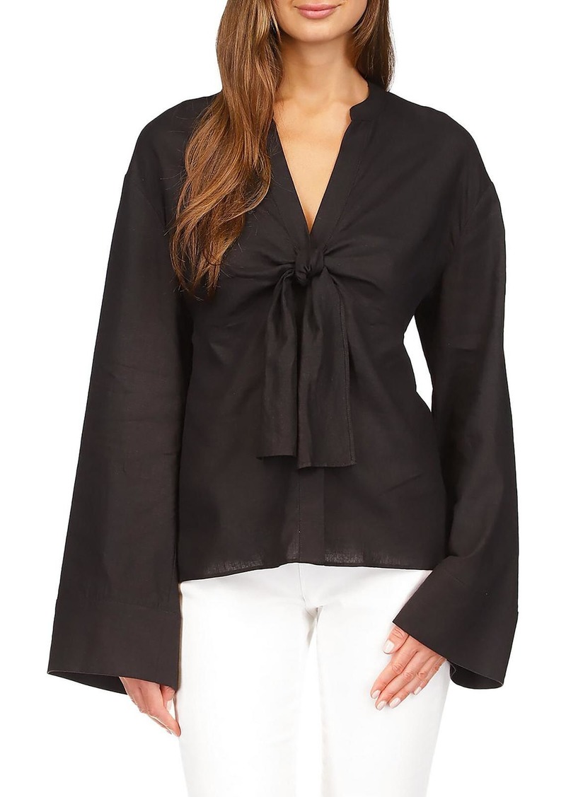 MICHAEL Michael Kors Womens V-Neck Bow Button-Down Blouse