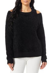 Michael Stars Women's Fluffy Knit Long Sleeve Crew Neck with Shoulder Slits  L