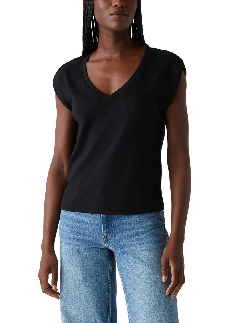 Michael Stars Women's Tati V-Neck Power Shoulder Top