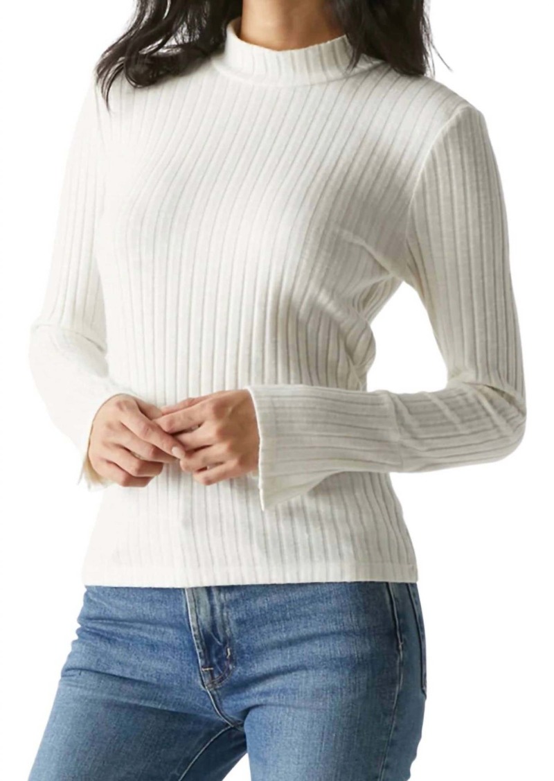 Michael Stars Opal Button Cuff Long Sleeve Ribbed Turtleneck Top In Chalk