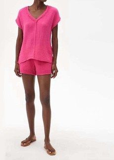 Michael Stars Peggy Cotton Gauze Pull On Lined Shorts In Azalea Hot Pink