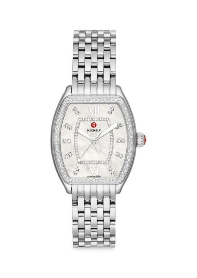 Michele 31MM Stainless Steel, Mother-Of-Pearl & Diamond Bracelet Watch