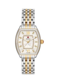 Michele 31MM Two-Tone Stainless Steel, Mother-Of-Pearlr & Diamond Bracelet Watch