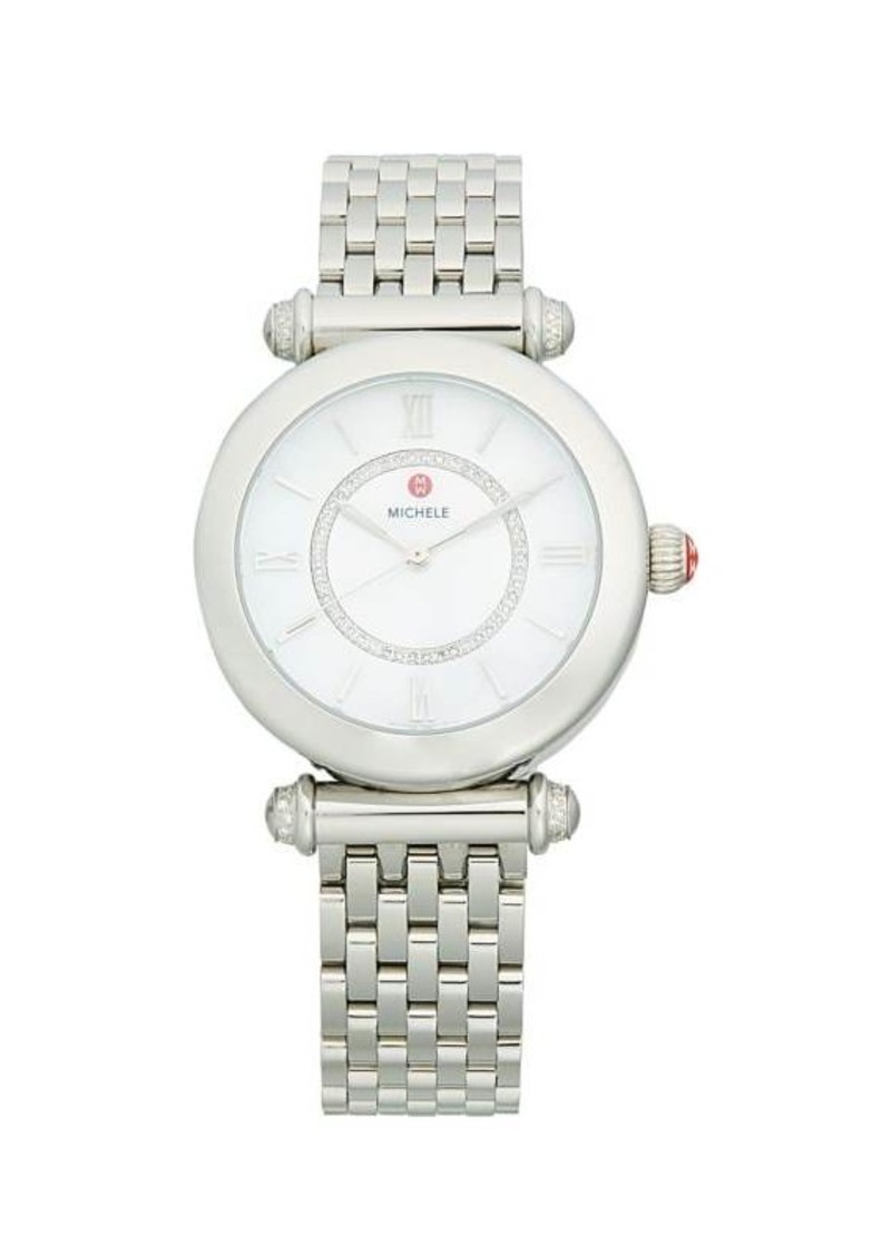Michele 35MM Stainless Steel & Diamond Bracelet Watch