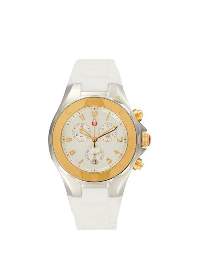Michele 40MM Two Tone Stainless Steel & Silicone Strap Chronograph Watch
