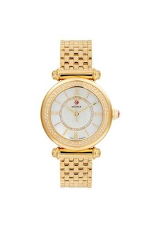 Michele Caber 35MM 18K Goldplated Stainless Steel, 0.56 TCW Diamond & Mother of Pearl Analog Watch