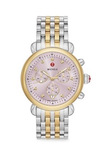 Michele ​CSX 38MM Two Tone 18K Yellow Goldplated & Stainless Steel Diamond Chronograph Watch