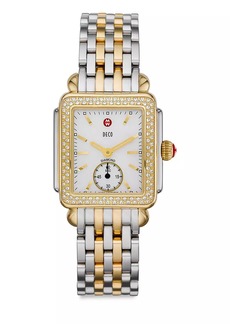 Michele Deco 16 Diamond, Mother-Of-Pearl, 18K Goldplated & Stainless Steel Bracelet Watch